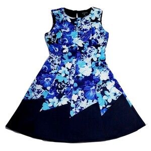 Enfocus Studio women Sz 8 Dress Black & Blue Sleeveless Keyhole Back Fit & Flare